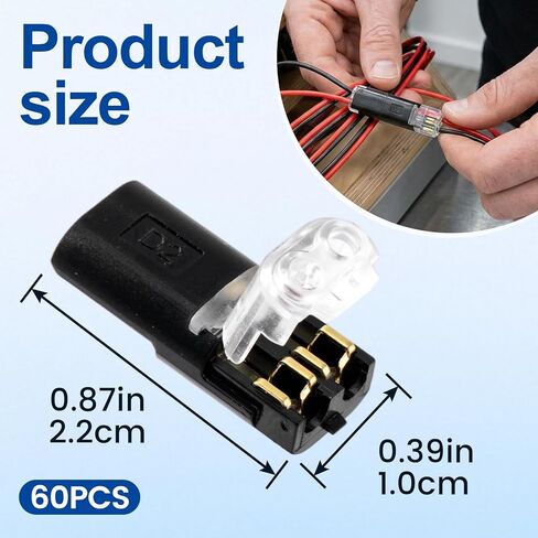 60pcs Quick Clip Fasteners Wire Connector, Double Wire Plug in Connectors Terminals, Quick Connect Terminals Cable Snap on Blocks for 18-22AWG Low-Voltage LED Strips- Black in Saudi Arabia