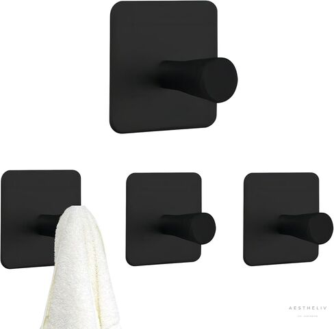 Adhesive Hooks for Hanging - 4 PCs, Towels Hooks for Bathroom, Sticky Hooks for Walls No Damage, Adhesive Hook for Outside, Kitchen, Bathroom, Office (Black 1) in Saudi Arabia