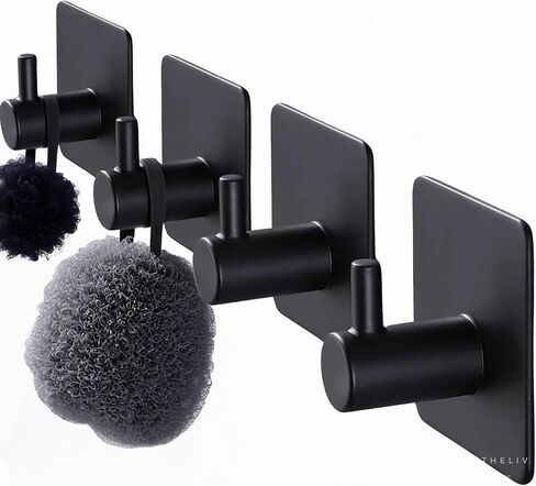 Adhesive Hooks for Hanging - 4 PCs, Towels Hooks for Bathroom, Sticky Hooks for Walls No Damage, Adhesive Hook for Outside, Kitchen, Bathroom, Office (Black 1) in Saudi Arabia