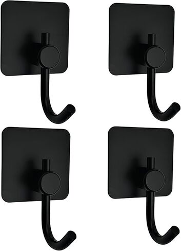 Adhesive Hooks for Hanging - 4 PCs, Towels Hooks for Bathroom, Sticky Hooks for Walls No Damage, Adhesive Hook for Outside, Kitchen, Bathroom, Office (Black 1) in Saudi Arabia