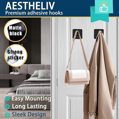 Adhesive Hooks for Hanging - 4 PCs, Towels Hooks for Bathroom, Sticky Hooks for Walls No Damage, Adhesive Hook for Outside, Kitchen, Bathroom, Office (Black 1) in Saudi Arabia