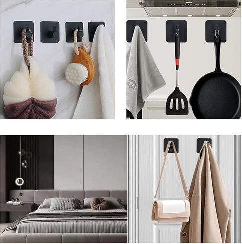 Adhesive Hooks for Hanging - 4 PCs, Towels Hooks for Bathroom, Sticky Hooks for Walls No Damage, Adhesive Hook for Outside, Kitchen, Bathroom, Office (Black 1) in Saudi Arabia