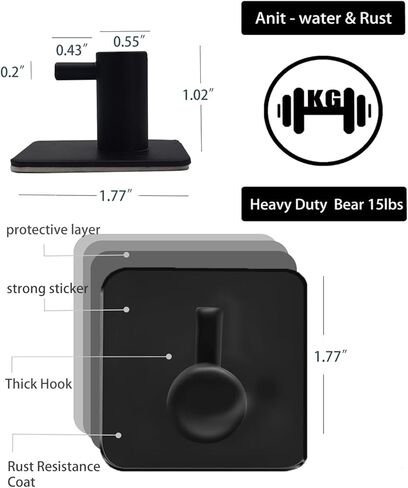 Adhesive Hooks for Hanging - 4 PCs, Towels Hooks for Bathroom, Sticky Hooks for Walls No Damage, Adhesive Hook for Outside, Kitchen, Bathroom, Office (Black 1) in Saudi Arabia