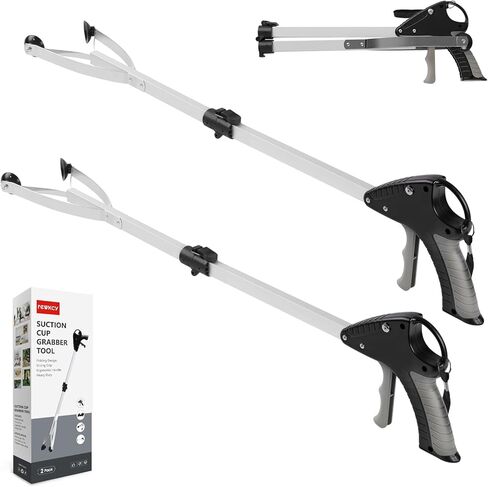 أداة Grabber Reacher مقاس 32 بوصة، عبوة من قطعتين قابلة للطي مع قبضة كوب شفط، أدوات التقاط شديدة التحمل لكبار السن، أداة التقاط علوية لمنتقي القمامة للاستخدام الداخلي والخارجي in Kuwait