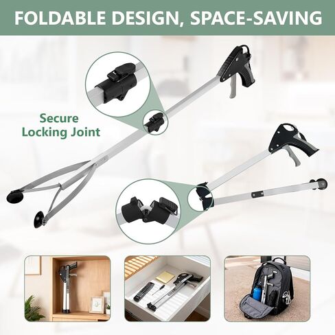أداة Grabber Reacher مقاس 32 بوصة، عبوة من قطعتين قابلة للطي مع قبضة كوب شفط، أدوات التقاط شديدة التحمل لكبار السن، أداة التقاط علوية لمنتقي القمامة للاستخدام الداخلي والخارجي in Kuwait