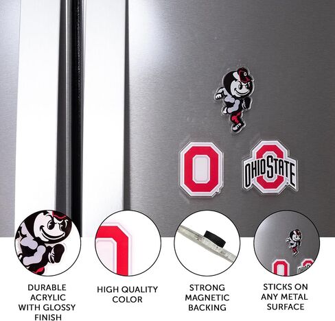 مغناطيس أكريليك من جامعة ولاية أوهايو الصحراوية، 3 عبوات من تصميم OSU Buckeyes الزخرفي مرخص رسميًا (مجموعة المغناطيس A) in Saudi Arabia