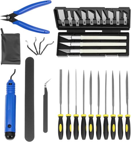 QWORK 32 Pieces 3D Print Tool Kit, Deburring Tool, Precision Craft Cutter Set, Needle Files, Flush Cutters, Sanding Stick, 3D Printer Accessories for Cleaning Finishing and Post Processing in Saudi Arabia