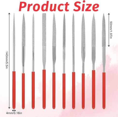 Thinp 10 Pcs Diamond Needle File Set, Mini Modelling Files Round Triangular Square Flat Shape Precision Diamond Files Tools Mini Metal File for Jewelers Glass Wood Carving Craft (4 x 140mm) in Saudi Arabia