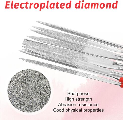 Thinp 10 Pcs Diamond Needle File Set, Mini Modelling Files Round Triangular Square Flat Shape Precision Diamond Files Tools Mini Metal File for Jewelers Glass Wood Carving Craft (4 x 140mm) in Saudi Arabia