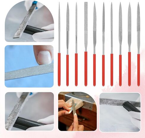 Thinp 10 Pcs Diamond Needle File Set, Mini Modelling Files Round Triangular Square Flat Shape Precision Diamond Files Tools Mini Metal File for Jewelers Glass Wood Carving Craft (4 x 140mm) in Saudi Arabia