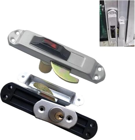 1 x Aluminium Alloy Sliding Door Hook Lock Narrow Door Outer Thickness 15mm to 35mm with Key and Inner Handle in Saudi Arabia