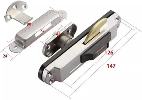 1 x Aluminium Alloy Sliding Door Hook Lock Narrow Door Outer Thickness 15mm to 35mm with Key and Inner Handle in Saudi Arabia