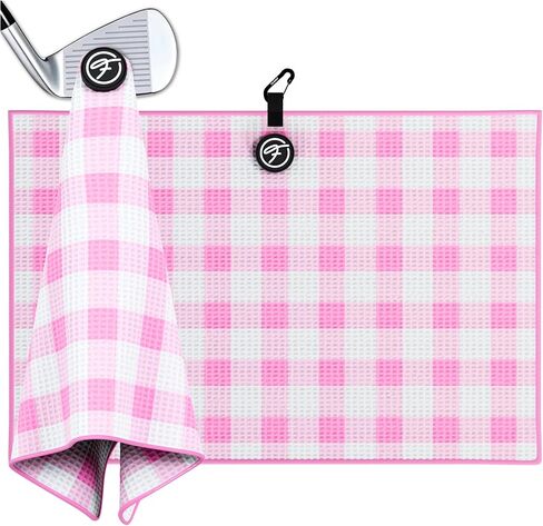 Golf Towel with Magnet - Premium Absorbent Microfiber Towel with Clip - 24"x16" - for Cart, Club or Bag - Golf Rag, Accessories & Golfing Gear - Waffle Weave Pattern (Pink Plaid) in Saudi Arabia