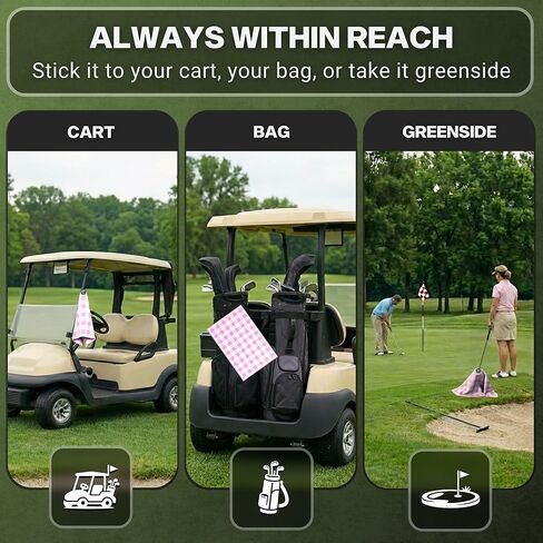 Golf Towel with Magnet - Premium Absorbent Microfiber Towel with Clip - 24"x16" - for Cart, Club or Bag - Golf Rag, Accessories & Golfing Gear - Waffle Weave Pattern (Pink Plaid) in Saudi Arabia