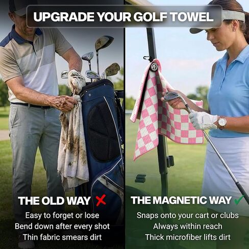 Golf Towel with Magnet - Premium Absorbent Microfiber Towel with Clip - 24"x16" - for Cart, Club or Bag - Golf Rag, Accessories & Golfing Gear - Waffle Weave Pattern (Pink Plaid) in Saudi Arabia