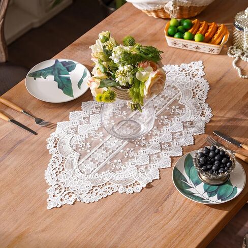SUTAVIA White Lace Small Table Runner Exquisite Embroidery Floral Rectangular Elegant Dresser Scarf Shabby Chic Rustic Decoration for Home Kitchen Holiday Wedding Party Living Room (White, 13"x27") in Saudi Arabia