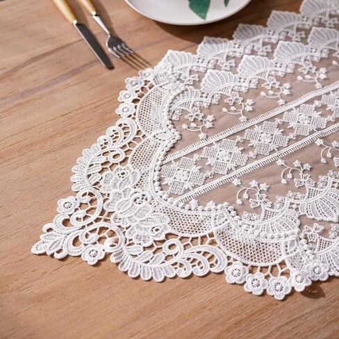 SUTAVIA White Lace Small Table Runner Exquisite Embroidery Floral Rectangular Elegant Dresser Scarf Shabby Chic Rustic Decoration for Home Kitchen Holiday Wedding Party Living Room (White, 13"x27") in Saudi Arabia