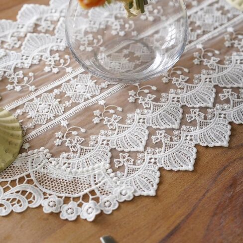 SUTAVIA White Lace Small Table Runner Exquisite Embroidery Floral Rectangular Elegant Dresser Scarf Shabby Chic Rustic Decoration for Home Kitchen Holiday Wedding Party Living Room (White, 13"x27") in Saudi Arabia