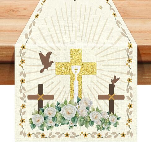 Linen Mi Primera Comunion Table Runner My First Holy Communion Spanish Christening Holiday Kitchen Dining Table Decoration for Home Kitchen Dining Decor 13x72 Inch in Saudi Arabia