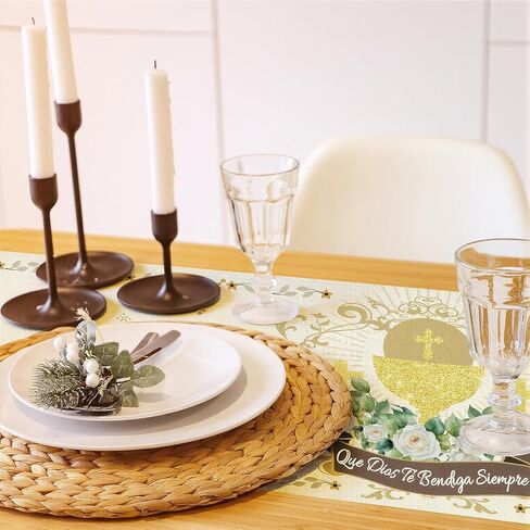 Linen Mi Primera Comunion Table Runner My First Holy Communion Spanish Christening Holiday Kitchen Dining Table Decoration for Home Kitchen Dining Decor 13x72 Inch in Saudi Arabia