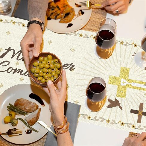 Linen Mi Primera Comunion Table Runner My First Holy Communion Spanish Christening Holiday Kitchen Dining Table Decoration for Home Kitchen Dining Decor 13x72 Inch in Saudi Arabia