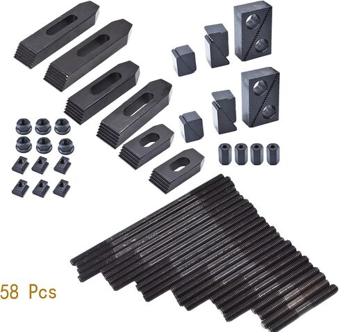 Kimllier 58 قطعة 7/16 بوصة T-Slot Clamping Kit Pro-Series 3/8 بوصة - 16 مسامير مقواة للأسفل مناسبة لمطحنة بريدجبورت in Saudi Arabia