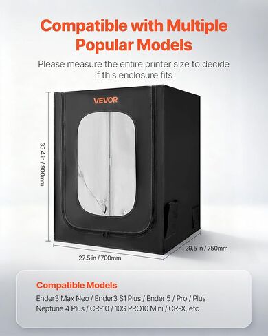 VEVOR 3D Printer Enclosure, Dustproof Waterproof Large Oxford Cloth 3D Printer Tent, Constant Temperature Protective Case with LED Lighting, Compatible with Creality/ELEGOO/Anycubic Popular Models in Saudi Arabia
