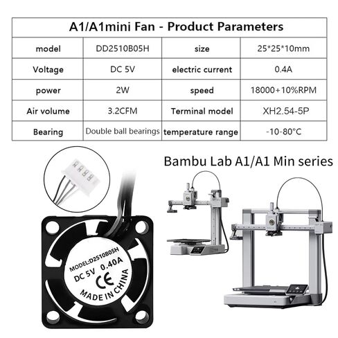 A1 Mini Hotend 2510 axial Cooling Fan Kit - 18000rpm 5V 0.4A Compatible with Bambu Lab A1/A1 Mini 3D Printer, Superior Cooling for Ceramic Heater – Prevents Overheating in Saudi Arabia