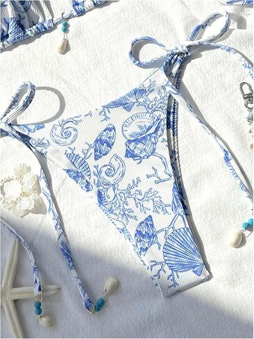 SweatyRocks Women's Random Printed Bikini Set Shell Halter String Thong Bathing Suits Swimsuits in Saudi Arabia