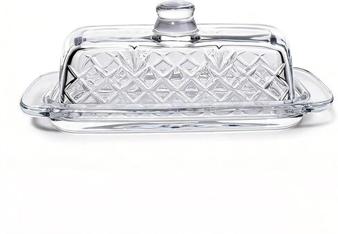 8''Glass Butter Dish with Lid,Clear Crystal Butter Container with Embossed Pattern,Cute Butter Dish for Countertop,Refrigerator,Dishwasher Safe in Saudi Arabia
