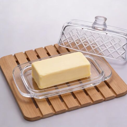 8''Glass Butter Dish with Lid,Clear Crystal Butter Container with Embossed Pattern,Cute Butter Dish for Countertop,Refrigerator,Dishwasher Safe in Saudi Arabia