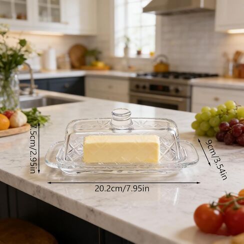 8''Glass Butter Dish with Lid,Clear Crystal Butter Container with Embossed Pattern,Cute Butter Dish for Countertop,Refrigerator,Dishwasher Safe in Saudi Arabia