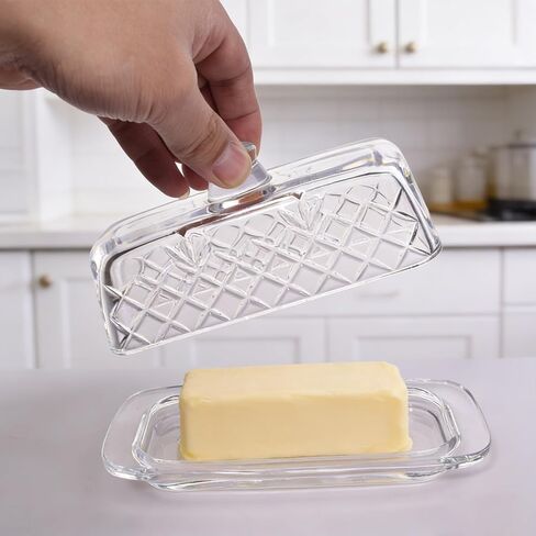 8''Glass Butter Dish with Lid,Clear Crystal Butter Container with Embossed Pattern,Cute Butter Dish for Countertop,Refrigerator,Dishwasher Safe in Saudi Arabia