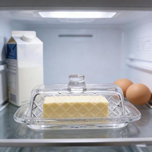 8''Glass Butter Dish with Lid,Clear Crystal Butter Container with Embossed Pattern,Cute Butter Dish for Countertop,Refrigerator,Dishwasher Safe in Saudi Arabia