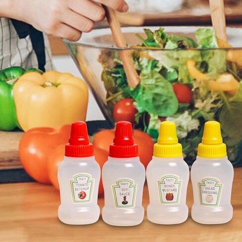 4Pcs Mini Ketchup Bottles, 25ml Refillable Condiment Squeeze Bottle Salad Dressing Tomato Bento Box Mayo Syrup Containers Condiment Squeeze Bottles in Saudi Arabia