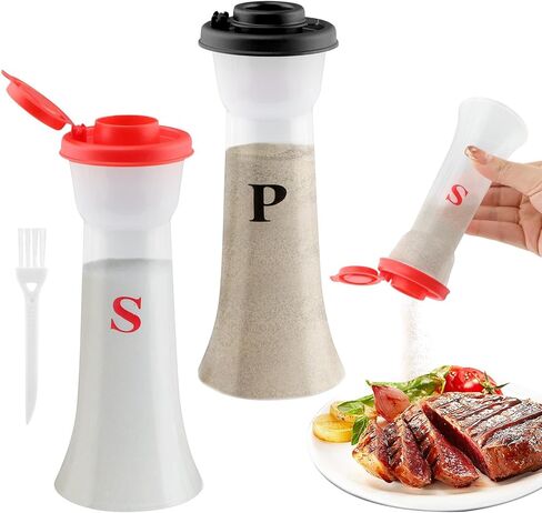2 Pcs Plastic Salt And Pepper Shakers With Lids, Salt And Pepper Containers, Hourglass Spice Jar Dispenser for Camping Outdoors Kitchen Lunch, Moisture-Proof(COLOR:black+red) in Saudi Arabia