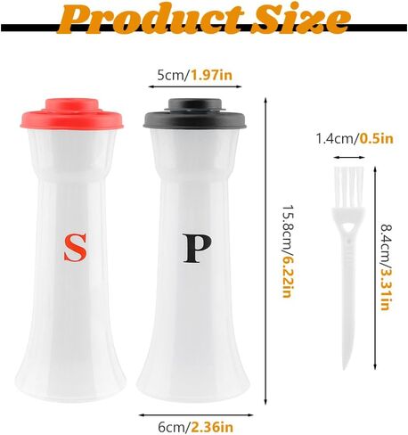 2 Pcs Plastic Salt And Pepper Shakers With Lids, Salt And Pepper Containers, Hourglass Spice Jar Dispenser for Camping Outdoors Kitchen Lunch, Moisture-Proof(COLOR:black+red) in Saudi Arabia
