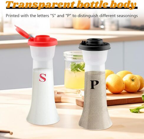 2 Pcs Plastic Salt And Pepper Shakers With Lids, Salt And Pepper Containers, Hourglass Spice Jar Dispenser for Camping Outdoors Kitchen Lunch, Moisture-Proof(COLOR:black+red) in Saudi Arabia