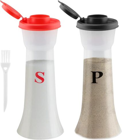 2 Pcs Plastic Salt And Pepper Shakers With Lids, Salt And Pepper Containers, Hourglass Spice Jar Dispenser for Camping Outdoors Kitchen Lunch, Moisture-Proof(COLOR:black+red) in Saudi Arabia