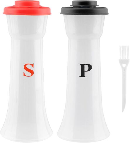 2 Pcs Plastic Salt And Pepper Shakers With Lids, Salt And Pepper Containers, Hourglass Spice Jar Dispenser for Camping Outdoors Kitchen Lunch, Moisture-Proof(COLOR:black+red) in Saudi Arabia