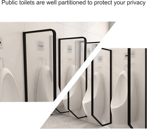 Urinal Screen Toilet Partition, Commercial Public Toilets Urinal Screen Toilet Partition Room Dividers, Stainless Steel Frame and Glass Panel-Black-2Pcs in Kuwait