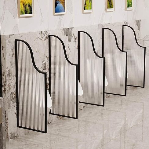 Urinal Screen Toilet Partition Wall-Mounted Bathroom Urinal Privacy Screen Toilet Partition, Stainless Steel Frame Tempered Glass Divider Toilet Partition,for Hotel/Publi-Black-1 Piece in Kuwait