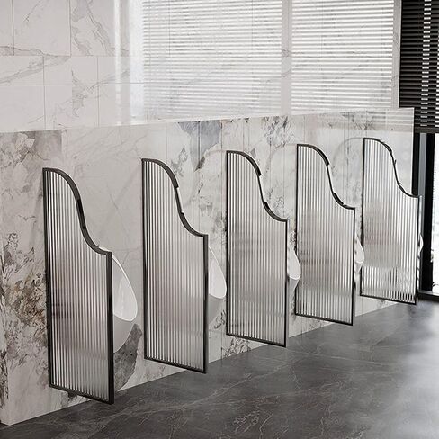 Urinal Screen Toilet Partition Wall-Mounted Bathroom Urinal Privacy Screen Toilet Partition, Stainless Steel Frame Tempered Glass Divider Toilet Partition,for Hotel/Publi-Black-1 Piece in Kuwait