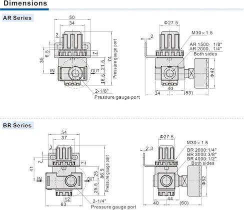AR4000-04 AR5000-10 AR2000-02 AR3000-03 BR2000/3000/4000 Pneumatic Compressed Air Compressor Pressure Regulator Relief Valve(AR3000-02 Economic) in Saudi Arabia