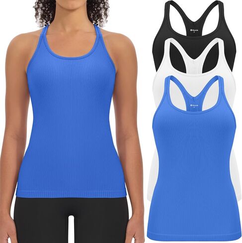 3 Pack Workout Tank Tops for Women with Built in Bra Ribbed Seamless Racerback Athletic Running Gym Yoga Tops in Saudi Arabia