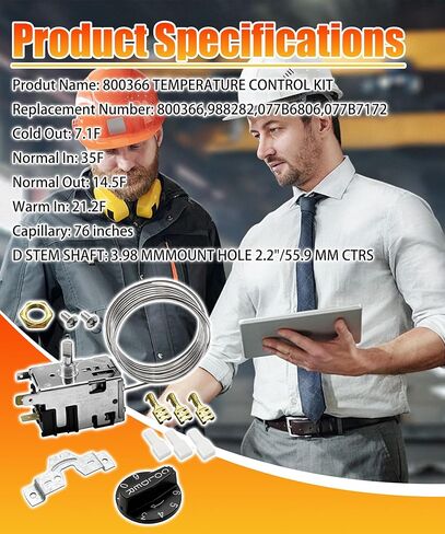 800366 التحكم في درجة الحرارة مع ملحق متوافق مع الثلاجة الحقيقية، استبدل 077B6806، 077B7172، 988282 والمزيد. in Saudi Arabia