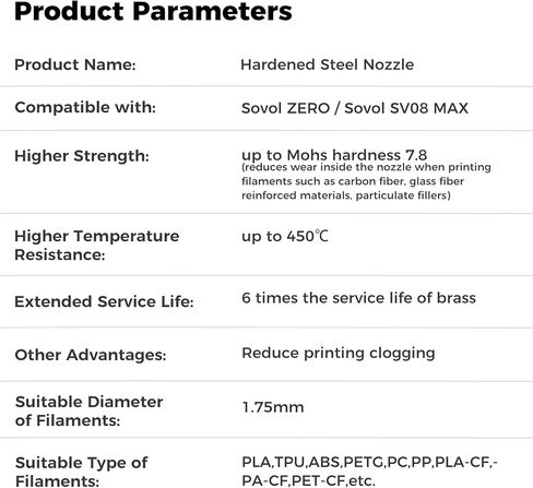 Sovol 5Pcs Hardened Steel Nozzle Kit 0.2/0.4/0.6/0.8/1.0mm for Sovol SV08 MAX Zero in Saudi Arabia
