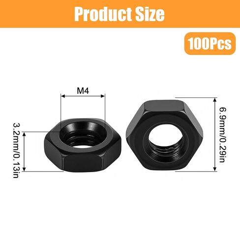 100 Pcs Hex Nuts, Black M4 Nuts Carbon Steel M4 x 0.7mm Lock Nut Right Hand, 7mm Width, 3.2mm Height Metric Nut for RC Cars 3D Printer in Saudi Arabia