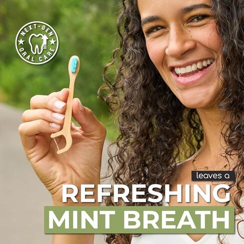 Brushee - 12 Pack Bamboo Toothbrushes Kit - 3-in-1 Travel Toothbrush with Flosser - Soft Eco-Friendly Disposable Toothbrushes with Toothpaste Fresh Mint Flavored - Individually Wrapped for Travel in Kuwait