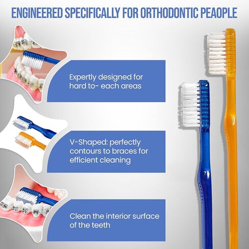 Toothbrush for Braces, Soft Head Braces Toothbrush, V Trimmed Design 2-Pack | Quick Orthodontic Cleaning | Deep Clean Braces at Home (Pack of 2) in Saudi Arabia